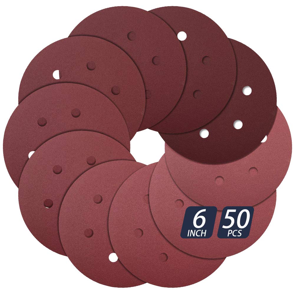 50 PCS 6 Inch 6 Hole Hook and Loop Assorted Aluminum Oxide Sanding Discs - 6 in 6 Hole - Orbital Sander Pad - Sander Paper,Sandpaper - NewNest Australia