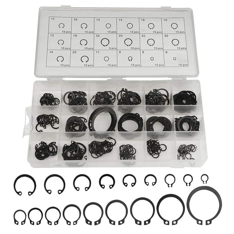 XINGYHENG 225Pcs 18 Sizes Alloy Steel Circlip Snap Ring External Retaining Clamps Ring Washer Assortment Kit 6-32mm(Black) - NewNest Australia