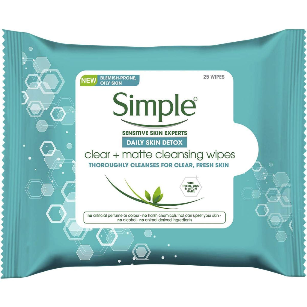 Simple Daily Skin Detox Clear + Matte Cleansing Wipes, Cleanses for Clear and Fresh Skin, 25 Count (Pack of 3) Daily Detox Cleansing Wipes - NewNest Australia