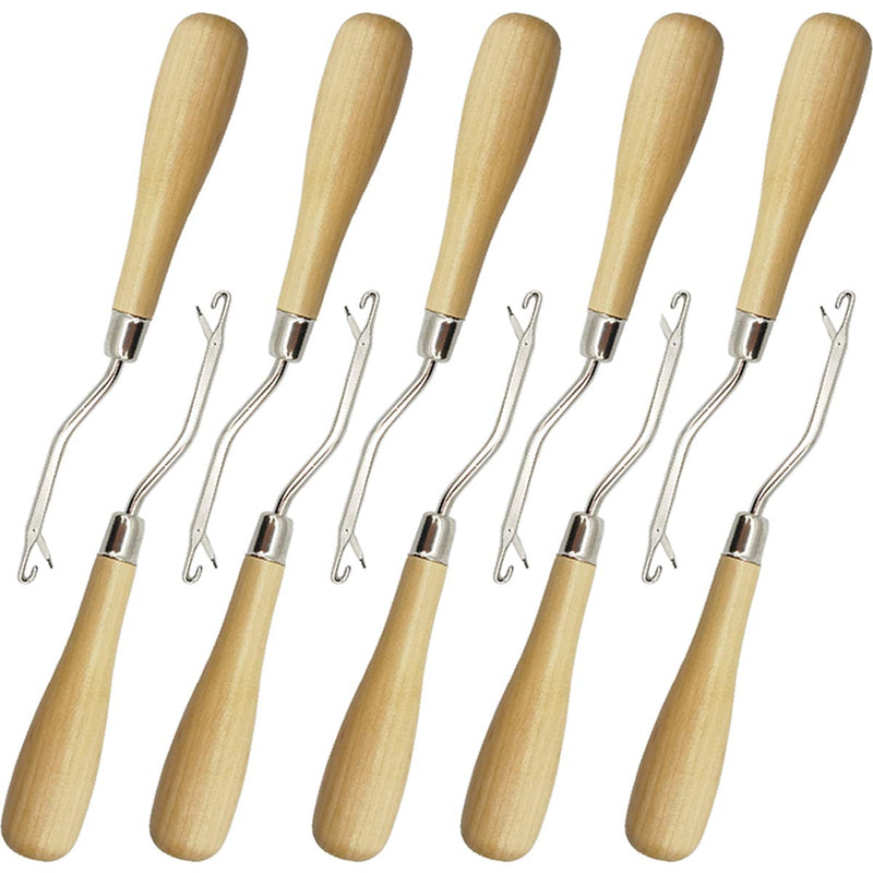 ROYHOO 10PCS Wooden Bent Latch Hook Tool Knitting Tool Needle Hook with Wood Handle for Crafts Carpet - NewNest Australia