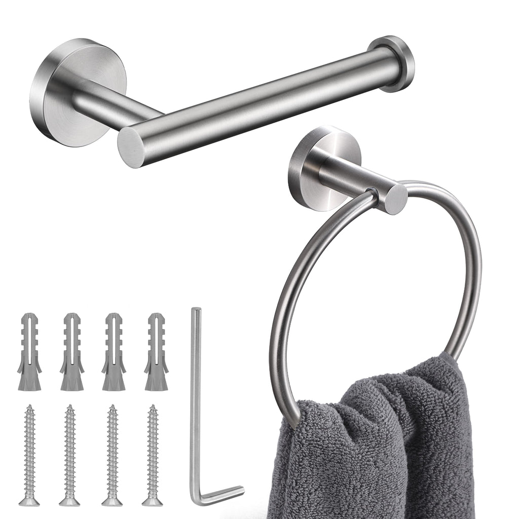 Brushed Nickel Toilet Paper Holder and Hand Towel Ring Set 2 Pieces Bathroom Hardware Accessories Set SUS 304 Stainless Steel Heavy Duty Wall Mounted Bathroom Holder Brushed Nickel - NewNest Australia