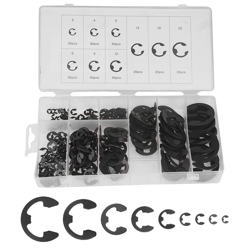 XINGYHENG 300PCS 9 Sizes Black Alloy Steel E-clip External Retaining Clamps Ring Washer Circlip Snap Retainer Rings Assortment Kit(3-22mm) - NewNest Australia