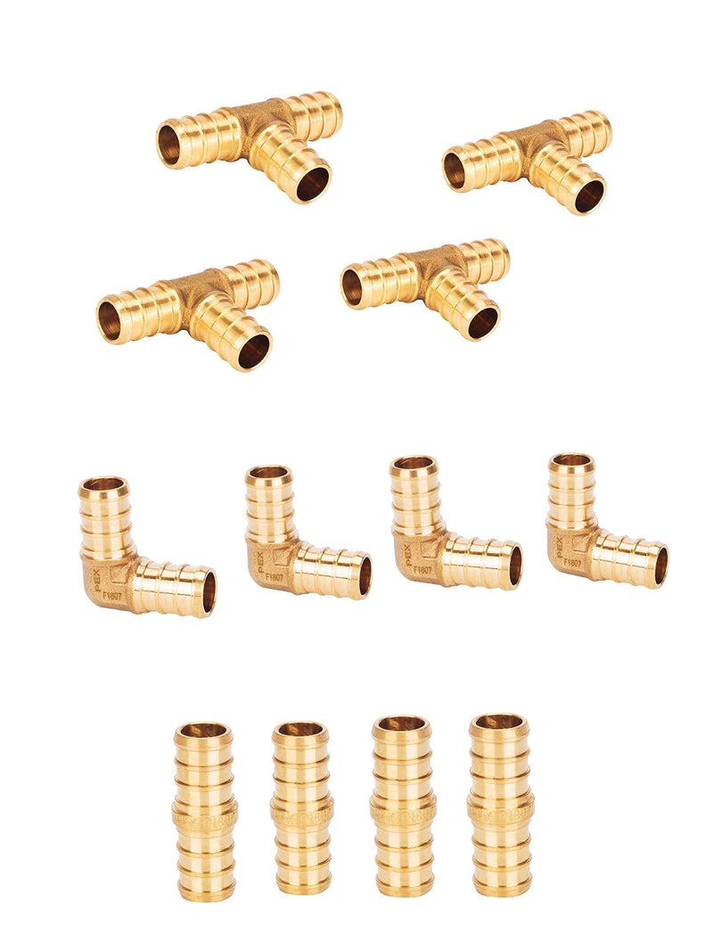 (Pack of 12) EFIELD 1/2 inch PEX Fitting MIX Tee & Straight Coupling & 90 Degree Elbow, Lead Free Brass Barb Crimp Pipe Fittings-12 Pieces (1/2 inch) - NewNest Australia
