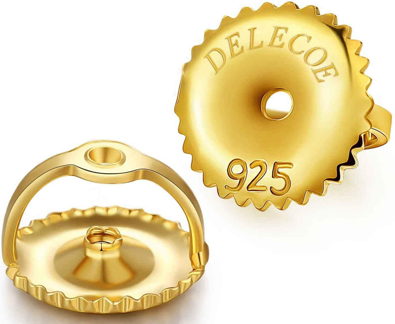 DELECOE 925 Stering Silver Screw Earring Backs Replacements for Threaded Post (0.032''), 4 Pairs Hypoallergenic 18K Gold Plated Screw on Earring Backs for Diamond Earring Studs, 6mm - NewNest Australia