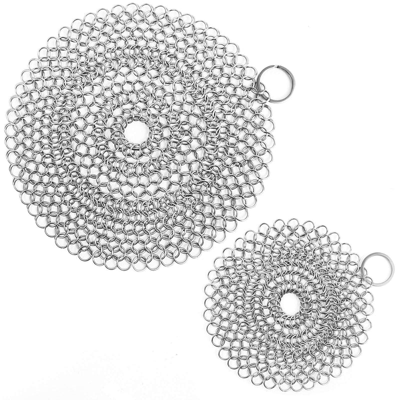 ONEEKK Cast Iron Skillet Cleaner Chainmail,2 Pack Premium Stainless Steel Chain Maille Scrubber for Cast Iron Pans,Stainless Steel,Glassware(7IN &5IN Round) - NewNest Australia