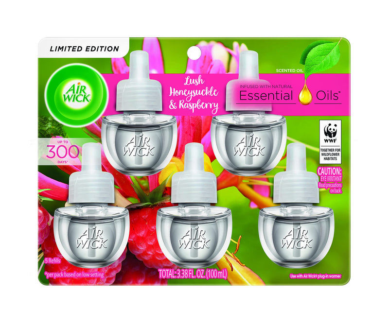 Air Wick Plug in Scented Oil Refill Freshener Essential Oils, Lush Honeysuckle & Raspberry, Lush Honeysuckle and Raspberry, 5 Count - NewNest Australia