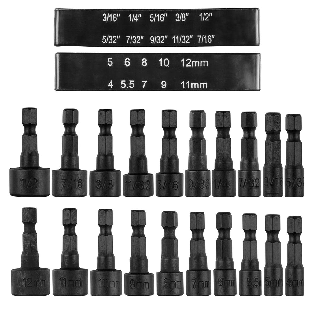 AMM 20pcs Power Nut Driver Set for Impact Drill, 1/4” Hex Head Drill Bit Set SAE and Metric Screwdriver Socket Set, Quick Change Chuck Socket Wrench Screw Impact Nutsetter，The best tool accessories - NewNest Australia