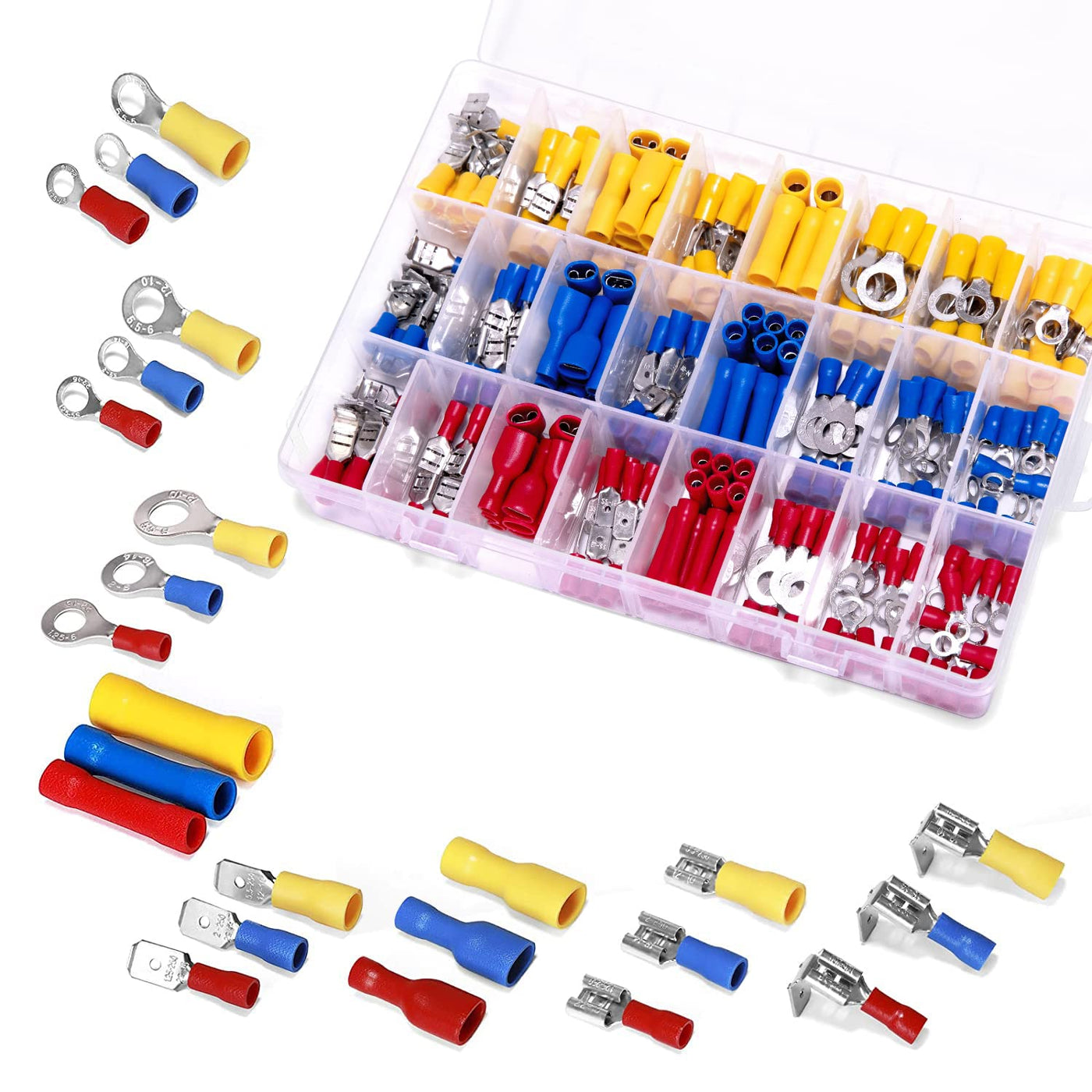 Ginsco 250Pcs Insulated Wire Connectors Assorted Crimp Terminal Kit - Quick  Disconnect Ring Spade Butt Splices Piggy Back