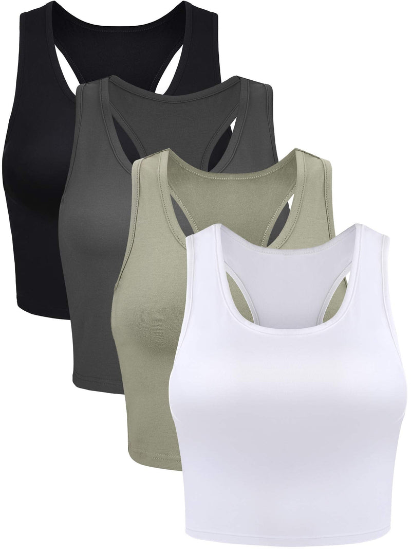 Geyoga 4 Pieces Basic Workout Crop Tank Tops Sleeveless Racerback Sport Tank Top for Women Yoga Running Black, Charcoal Gray, Olive Green, White Medium - NewNest Australia