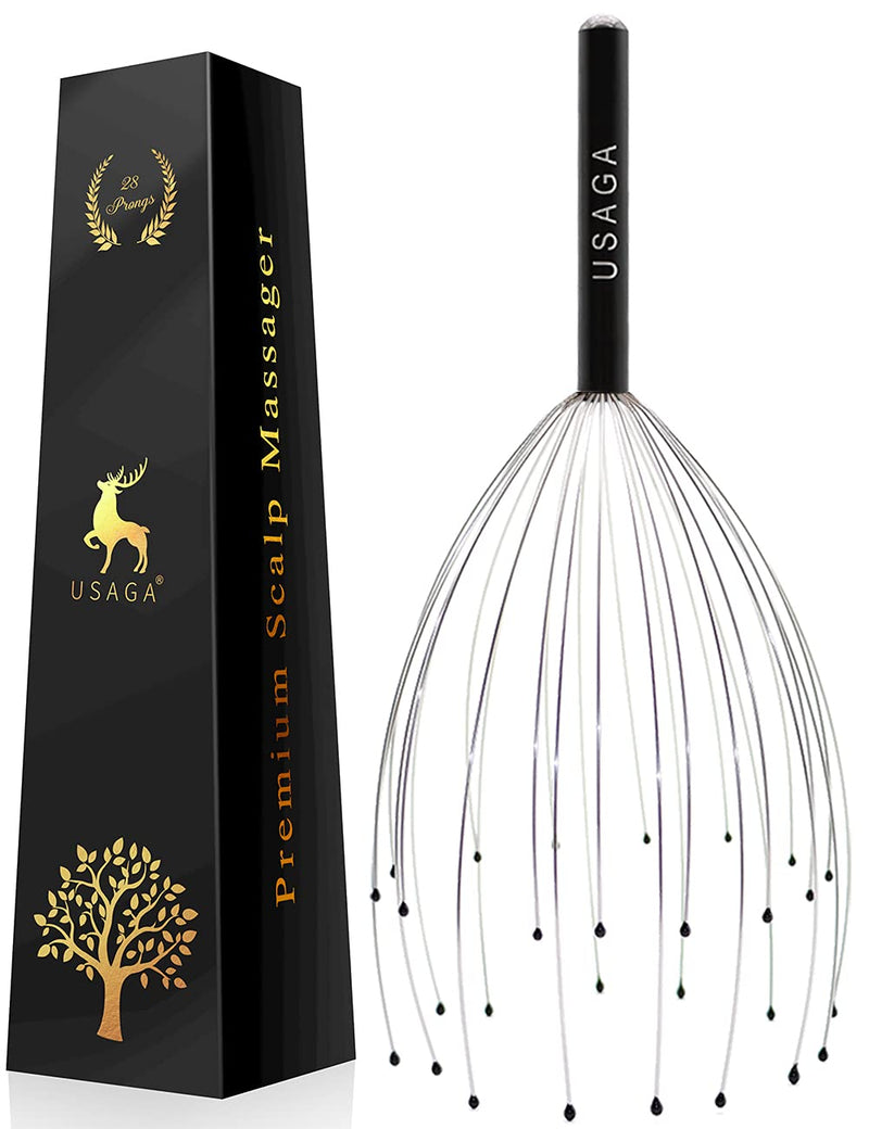 USAGA 28 Fingers Head Massager Scalp Massager Head Scratcher for Head Body Relaxing (Black) Black - NewNest Australia