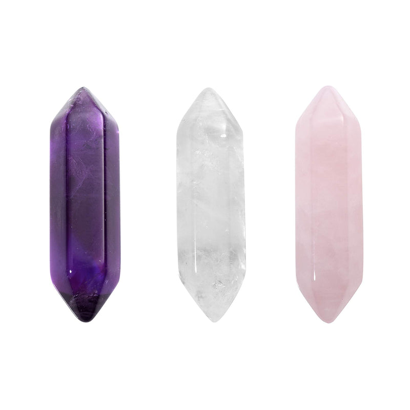 CrystalTears Healing Crystal Wands Set Hexagonal Natural Amethyst Rose Quartz Clear Quartz Reiki Healing Quartz Crystals Points Bulk Gemstone for Meditation Crystal Therapy 1.18"-1.3" Amethyst+rose Quartz+clear Quartz - NewNest Australia