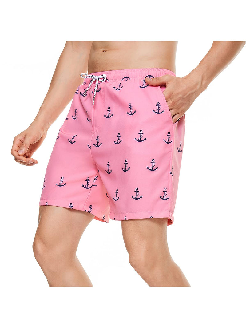 Century Star Mens Swim Trunks Quick Dry Swim Shorts Beachwear for Men Summer Holiday Medium 01 Pink Anchor - NewNest Australia