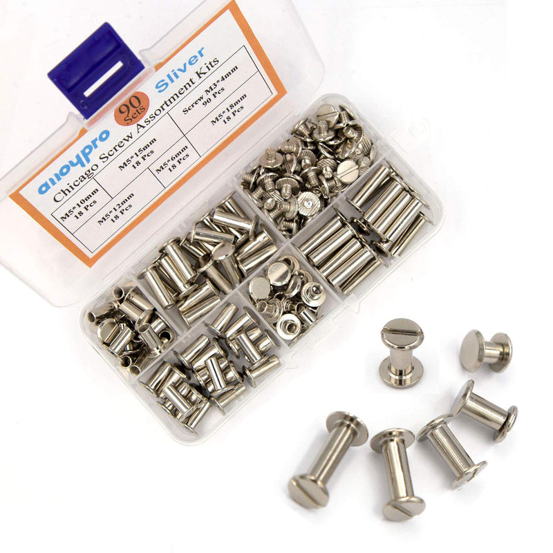 90 Sets Silvery Chicago Binding Screws Assorted Kit Nail Rivet Chicago Button DIY Leather Decoration Bookbinding Round Flat Head Stud Screw (6/10/12/15/18-18pcs) 6,10,12,15,18*18pcs - NewNest Australia