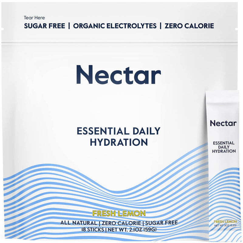 Nectar Hydration Powder Packets - All Natural - No Sugar, Calories or Carbs – IV Water Hydration Packs for Rapid Dehydration Relief with Magnesium, Potassium, Sodium (Fresh Lemon 18pk) Fresh Lemon 18 Count (Pack of 1) - NewNest Australia
