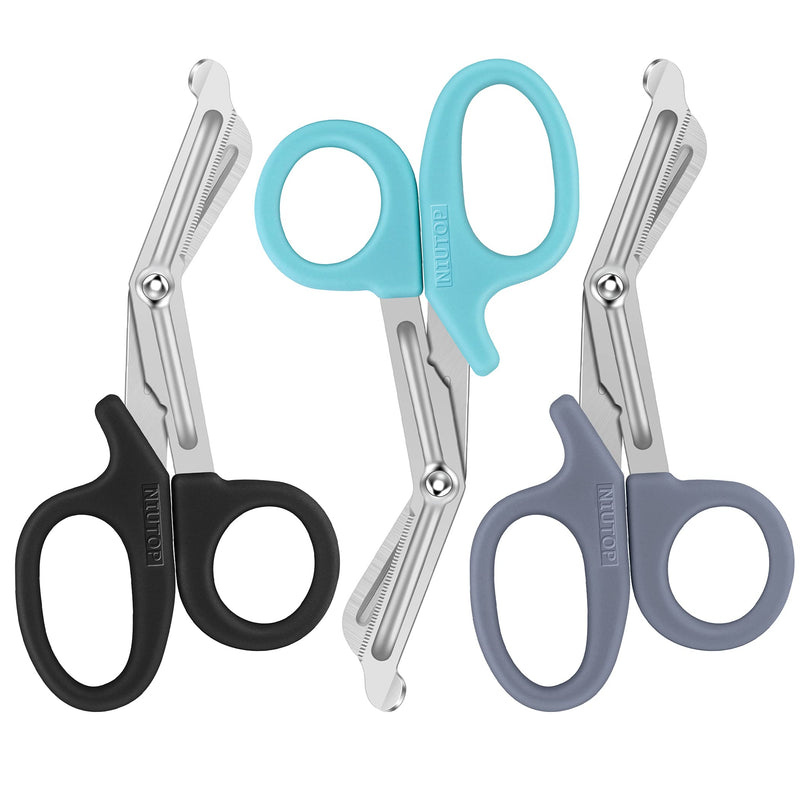 Trauma Shears, Medical Scissors 3-Pack, Premium Bandage Scissors for Nurses, 7.5" Nursing Scissors, Surgical Scissors, Nurse Scissors, Emergency First Aid Scissors, EMT Shears (Black, Aqua Sky, Grey) Black, Aqua Sky, Grey - NewNest Australia