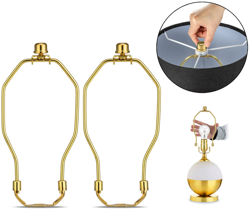 Lamp Shade Holder, 2 Set 7 Inch [Heavy Duty] Lamp Harp Holder with 3/8 Standard Saddle + Lamp Finial Caps for Table and Floor Lamps (Polished Brass) - NewNest Australia