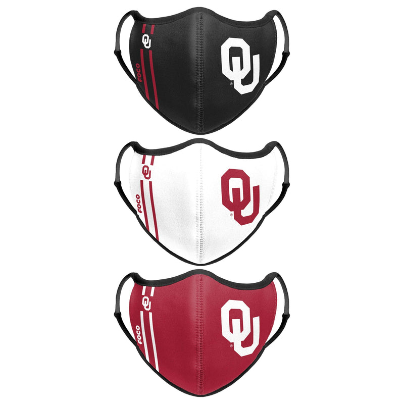 FOCO NCAA unisex-adult NCAA Team Logo Sport Reusable Washable Fashion Face Cover Mask 3-pack Oklahoma Sooners Team Color - NewNest Australia