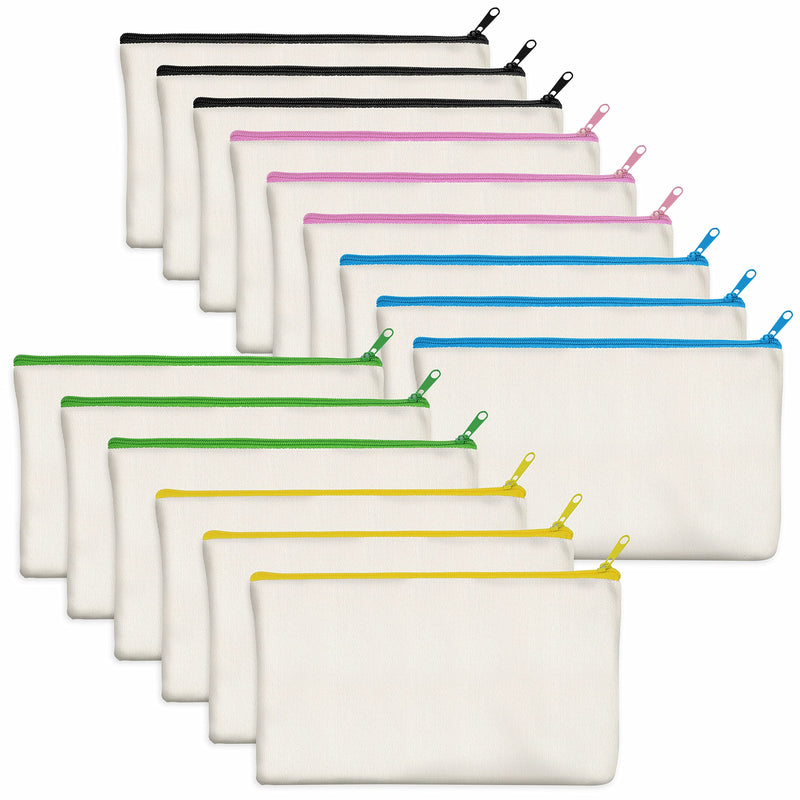 15 Pieces Canvas Colorful Zipper Bags, DIY Craft Bags Travel Canvas Makeup Pouches for Cosmetic Toiletry Stationery Storage (Beige, 8.3” x 4.7”) Beige (color zipper) 15 Pack/8.3” x 4.7” - NewNest Australia
