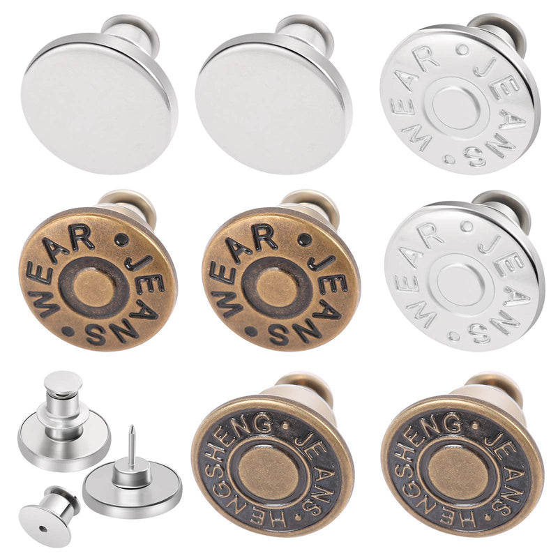 8 Sets Button Pins for Jeans, Jean Button Pins for Loose Jeans, No Sew and No Tools Instant Replacement Snap Tack Pant Button, Ceryvop Reusable and Adjustable Metal Pants Button Tightener 8Pcs Copper Silver - NewNest Australia
