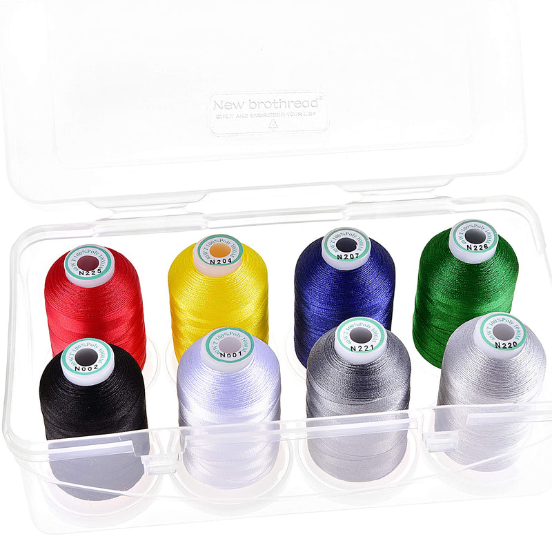 New brothread - 15 Options - 8 Snap Spools of 1000m Each Polyester Embroidery Machine Thread with Clear Plastic Storage Box for Embroidery & Quilting - Basic Color - NewNest Australia