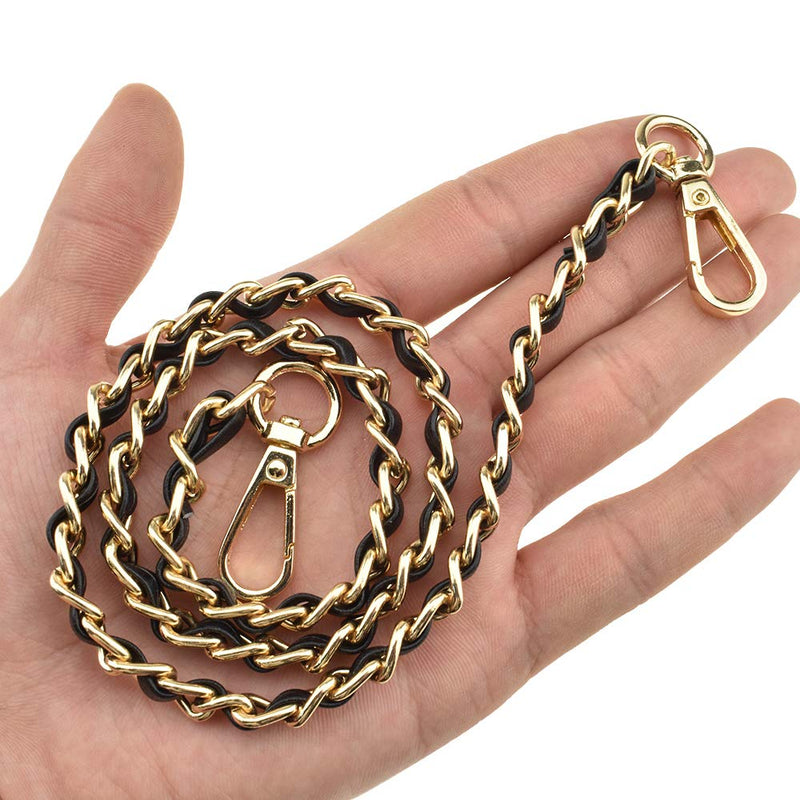 HAHIYO Mini Purse Chain Strap Slim Wide 8mm for LV Length 23.6 inches Extra Thick 4.5mm Black Leather Gold Hardware for Shoulder Cross Body Sling Handbag Wallet Comfortable Flat Metal Strap 1 Pack Black Leather Gold Hardware-23.6 Inches - NewNest Australia