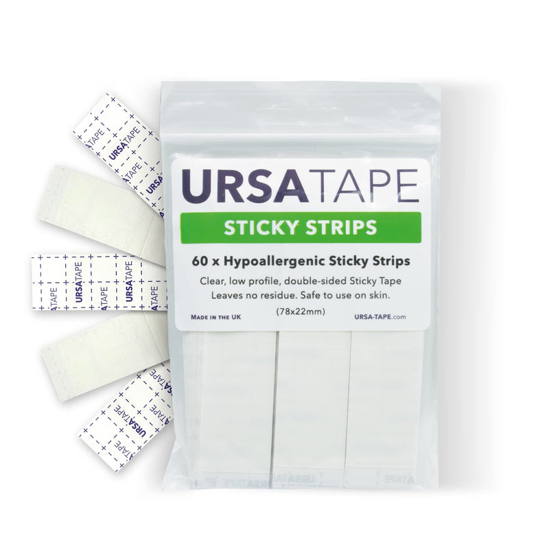 URSA Tape Sticky Strips, No-Residue Clear Fashion Tape for Costumes, Shoes and More, Body Tape for Delicate Skin, Double Sided Tape for Clothes and Medical Accessories, Pack of 60 - NewNest Australia