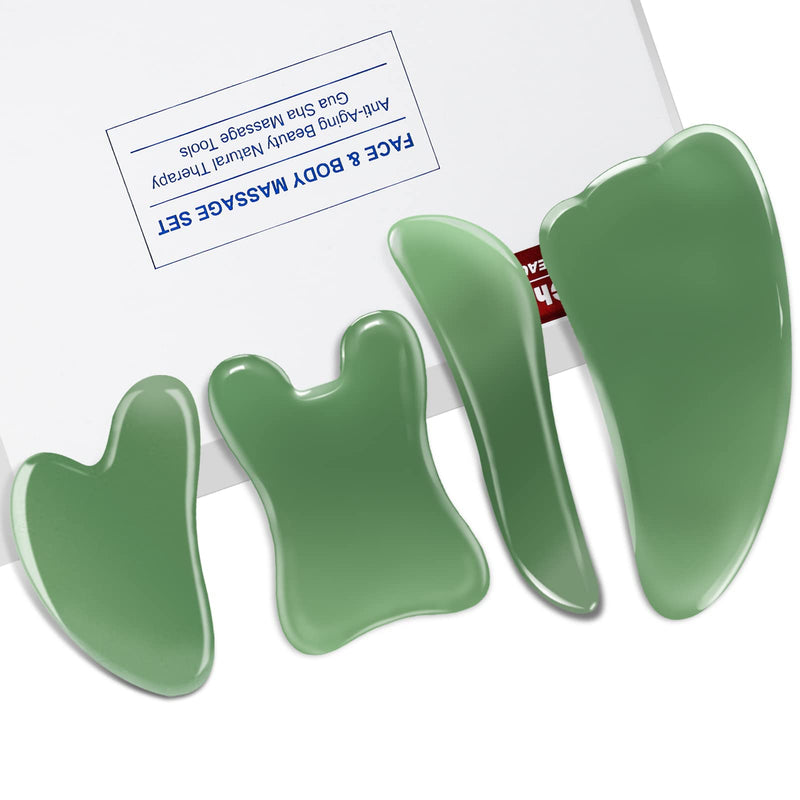 Guasha Massage Tool, 4 Pcs Gua Sha Facial Tool, Guasha Board for SPA Acupuncture Therapy Trigger Point Treatment, Gua Sha Scraping Massage Tool Green - NewNest Australia