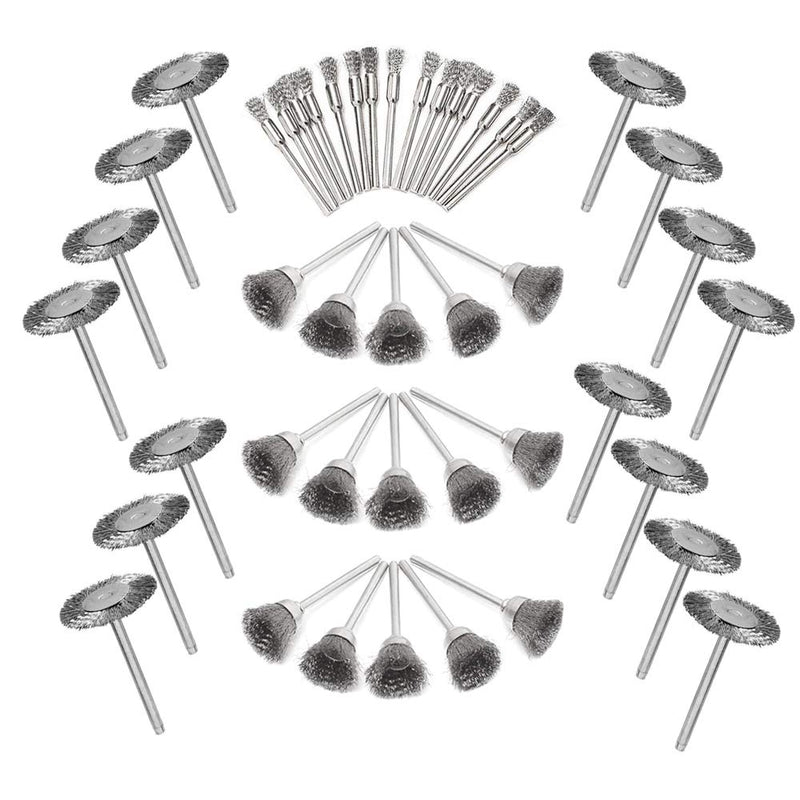 Mesee 45Pcs Silver Steel Wire Brush Set 1/8" Shank Wheel Cup Pen Polishing Brushes Kit for Rotary Tool Buffing Cleaning Grinding Accessories - NewNest Australia