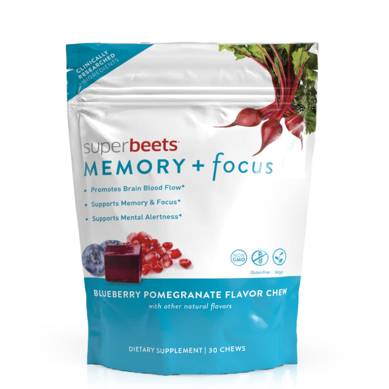 HumanN SuperBeets Memory + Focus Chews - Helps Support Brain Health & Alertness - SuperBeets Nootropic Supplement with Resveratrol & Beet Root Powder, Blueberry Pomegranate Flavor, 30 Soft Chews - NewNest Australia