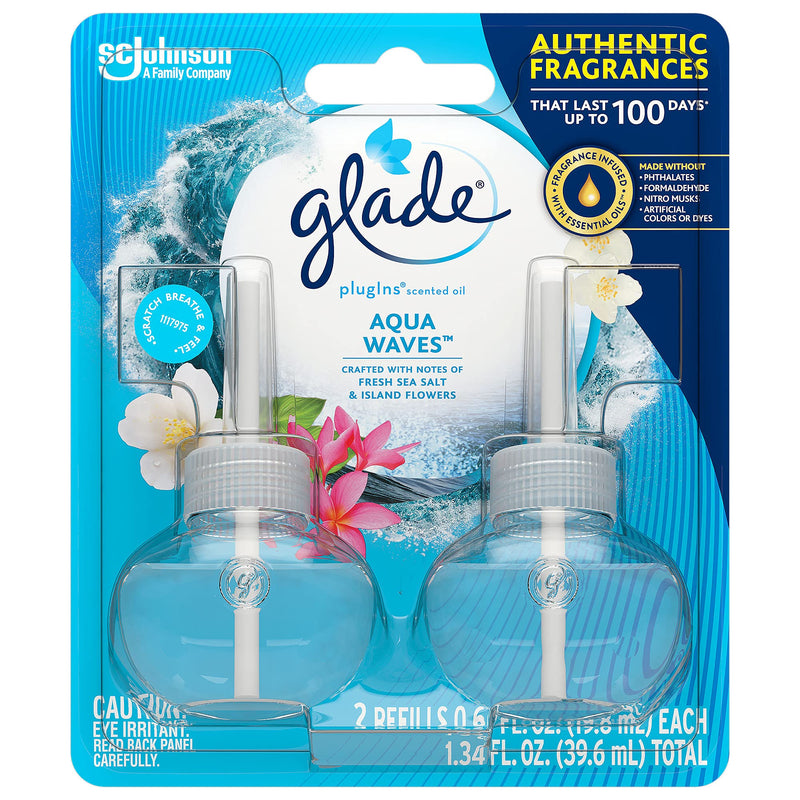 Glade PlugIns Refills Air Freshener, Scented and Essential Oils for Home and Bathroom, Aqua Waves, 1.34 Fl Oz, 2 Count - NewNest Australia
