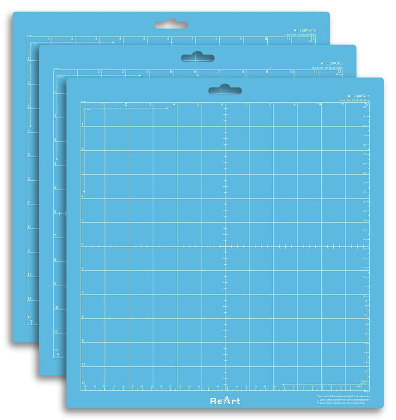 ReArt Cutting Mat Suit for Silhouette Cameo 3 Packs 12” x 12” - Light Grip Adhesive Cutting Mat Replacement Set Mats Vinyl Craft Light Grip 3P - NewNest Australia