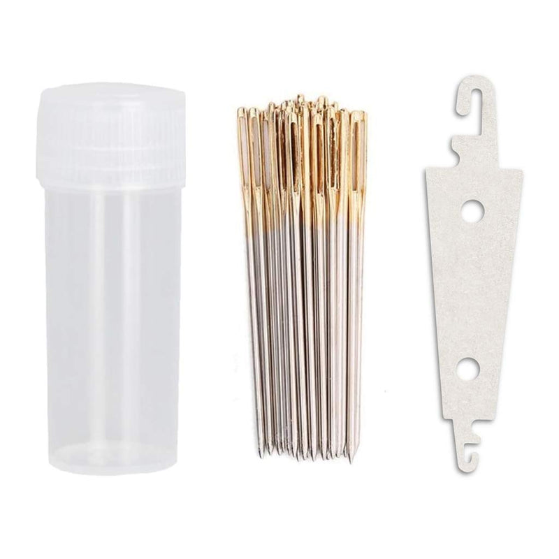 100pcs Cross Stitch Needles +1 Stainless Steel Needle Threader,Golden Color Large Eyes Cross Stitch DIY Embroidery Hand Needles Sewing Needles in Transparent Box Size 22# 24# 26# (22#) 22# - NewNest Australia