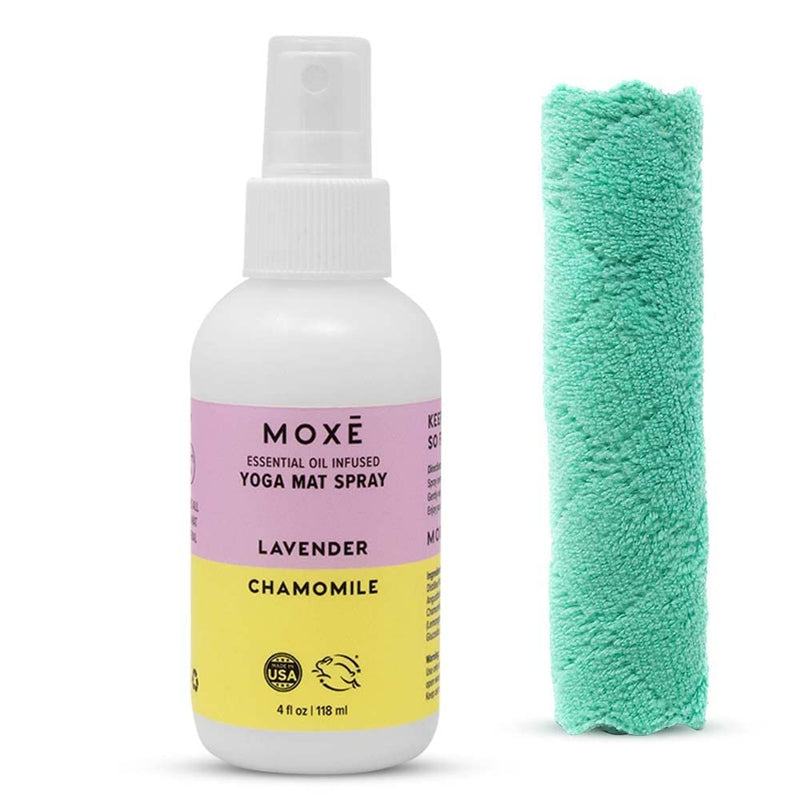 MOXĒ Yoga Mat Cleaner, Lavender Chamomile, Includes Microfiber Cleaning Towel, Helps with Odor & Sweat, No Slippery or Sticky Residue, Non-toxic, Natural, Essential Oils, Plant Based, Made in USA, 4 Ounces - NewNest Australia
