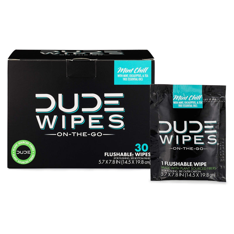 DUDE Wipes Flushable Wipes, Individually Wrapped Wet Wipes for Travel, Mint Chill Scent with Vitamin-E and Aloe, 30 On-The-Go singles - NewNest Australia