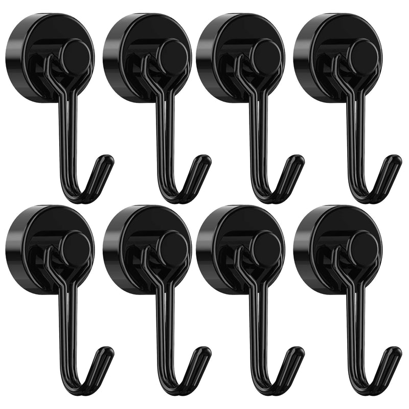 Magnetic Hooks,Tohoer Heavy Duty Neodymium Magnet Hook 30LBS with Rust Proof for Indoor Outdoor Hanging,Refrigerator,Grill,Kitchen,Key Holder,Black,Pack of 8 Black - NewNest Australia