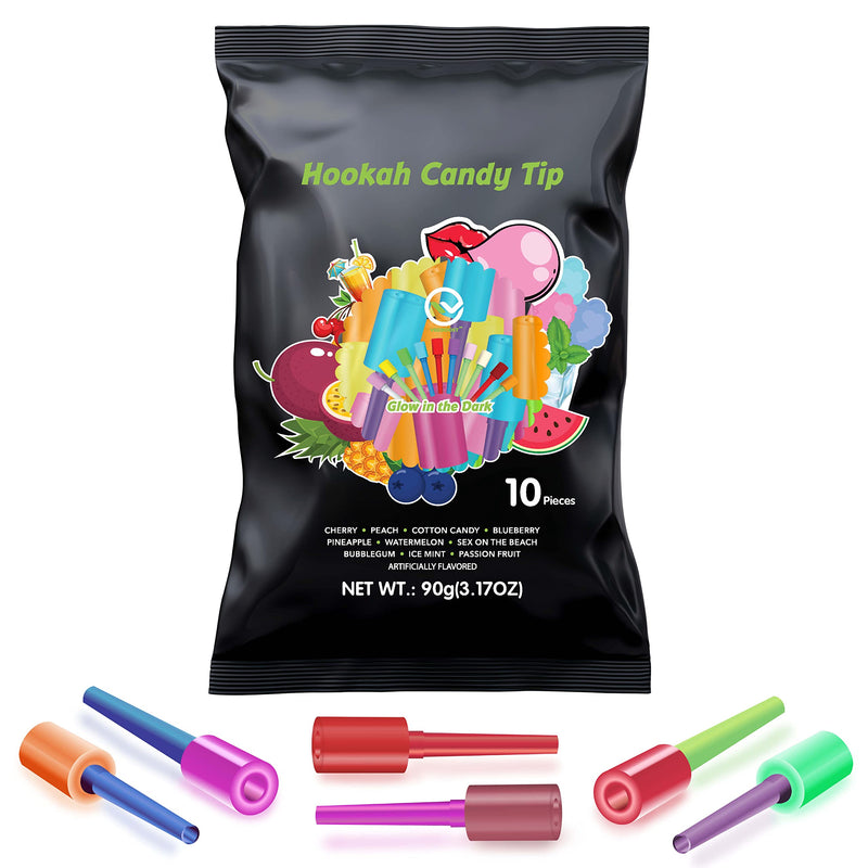 Hookah Tips, (Candy Hookah Tips), Glow in The Dark Jolly Tips, Individually Wrapped Lollipop Hookah Accessories, Delicious Flavors (10) 10 - NewNest Australia