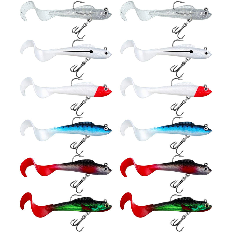 12 Pieces Fishing Lures Soft Plastic Lures for Bass Jig Head Soft Swimbait Lifelike Plastic Baits Tackle Kit for Saltwater and Freshwater, Multi Color - NewNest Australia