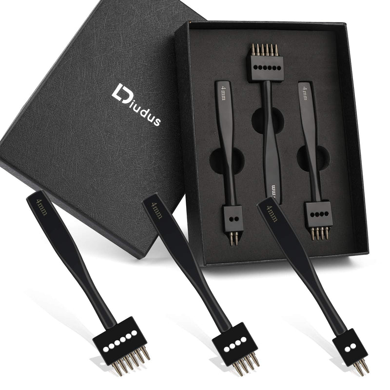 DIUDUS 2/4/6 Prong Punch, Black Leather Prong Punch Tool, 4mm Lacing Stitching Punch, Round Hole Prong Lacing Stitching Punch for Leather Craft 2/4/6 Prong Black-1 - NewNest Australia