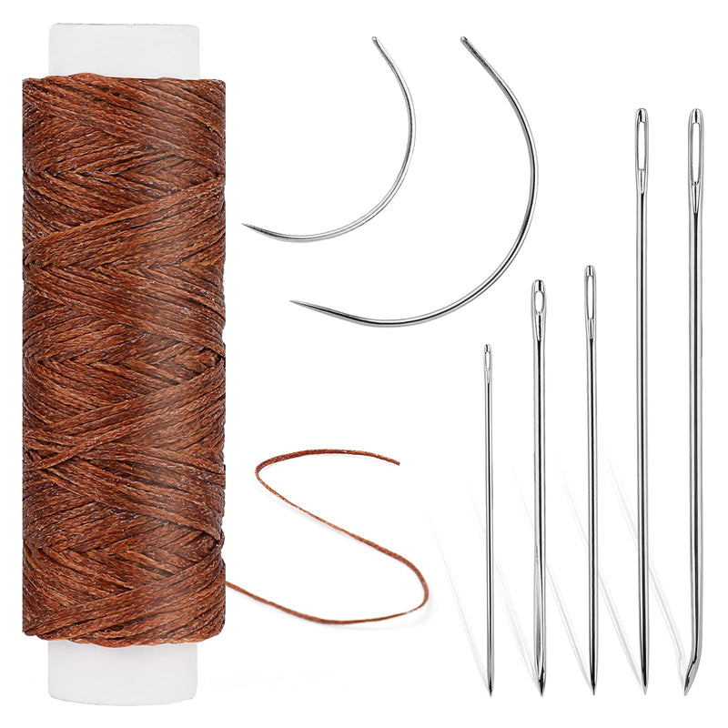 32 Yards Waxed Thread with Leather Hand Sewing Needles, 150D Flat Sewing Waxed Thread and Leather Repair Needles for Home Upholstery Carpet Leather Canvas Repair and Sewing (Coffee) Coffee - NewNest Australia