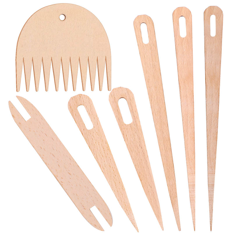 LUTER 7Pcs Wood Hand Loom Stick Set DIY Handcrafts Tools Include 5Pcs Wood Weaving Crochet Needle, 1Pc Wooden Shuttle, 1Pc Wood Weaving Comb for Knitting Crafts - NewNest Australia