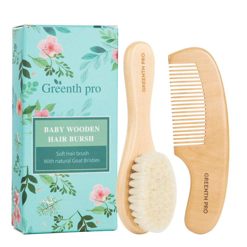 GREENTH PRO Baby Hair Bush and Comb Set -Nature Lotus Wood with Soft Goat Bristle and Pear Wood Comb for Newborns & Toddlers, Ideal for Cradle Cap - NewNest Australia