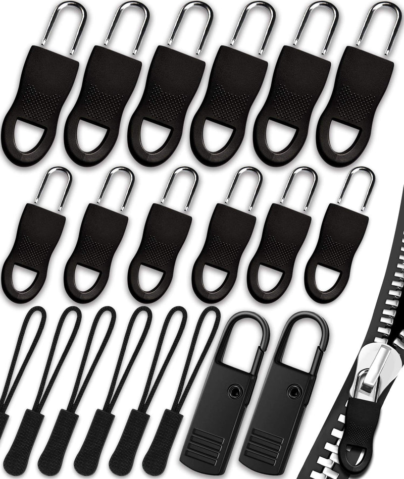 Zipper Pull, Universal Zipper Pull Replacement Kit, Removable Zipper Pulls Tab Replacement (20 Pcs), Black Zipper Pulls for Jackets, Luggage, Backpacks, Purses, Boots, Pants, Tents, (3 Styles 4 Sizes) Black Zipper Pull Kit - NewNest Australia