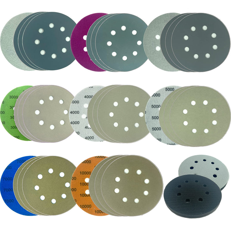 32pcs Sandpaper 8 Hole 5 inch Sanding Discs Hook and Loop 1500/2000/2500/3000/4000/5000/7000/10000 Grits Wet Dry Sandpaper with 2pcs Interface Pads for Random Orbital Sander Automotive Metal Polishing - NewNest Australia
