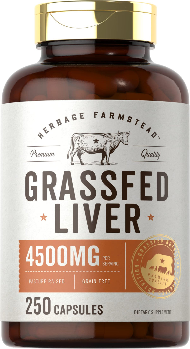 Grassfed Beef Liver Capsules 4500mg | 250 Count | Desiccated Supplement | Non-GMO, Gluten Free | by Herbage Farmstead - NewNest Australia