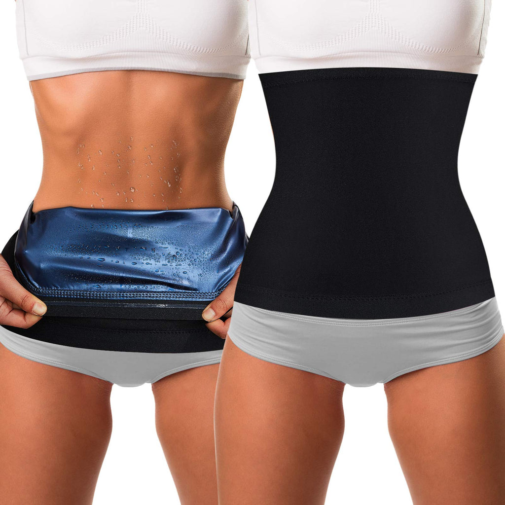 2 Pieces Waist Trimmer for Women Sweat Wrap Sweat Waist Trainer Sweat Tummy Workout Belt Stomach Wraps for Bodybuilding Blue Inner Medium - NewNest Australia