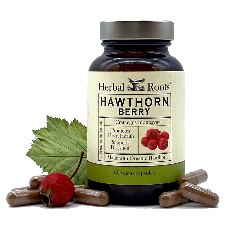Herbal Roots Organic Hawthorn Berry Capsules - Heart Health - Extra Strength 1,200mg per Serving, Vegan, Made in The USA - NewNest Australia