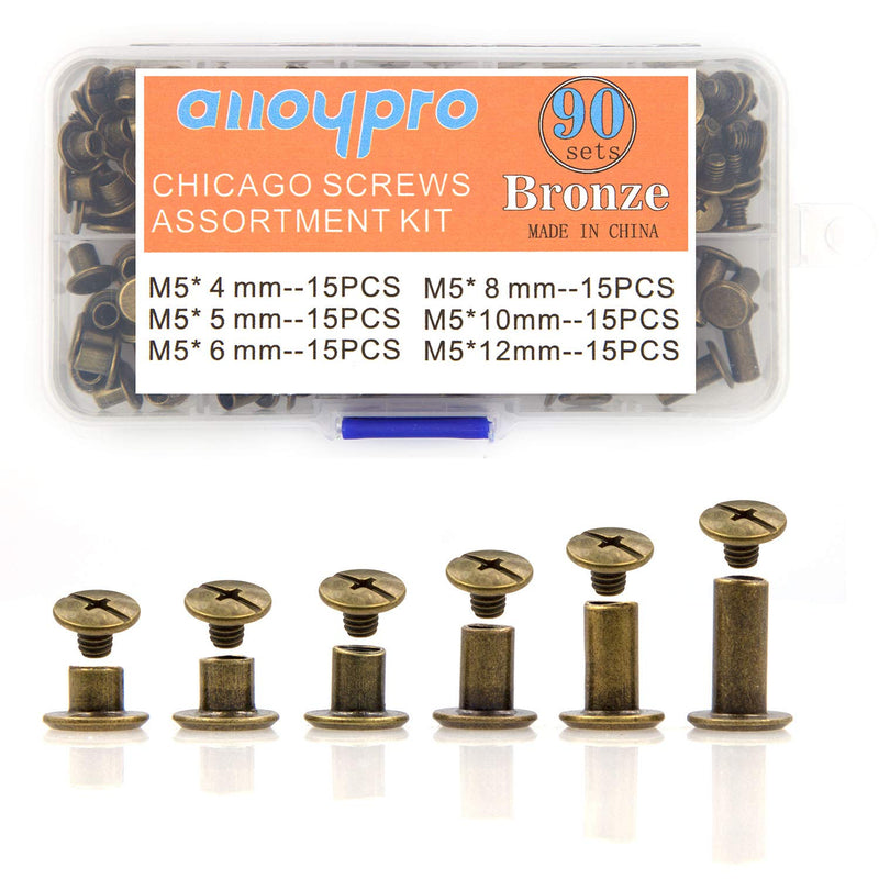 90 Sets Chicago Screws Assorted Kit 6 Sizes Bronze Leather Rivets 3/16(5mm) Screw Rivets Phillip Head Book Binding Posts Nail Rivet Chicago Bolts for DIY Leather Craft Bookbinding (5 x 4,5,6,8,10,12) Bronze 5x4,5,6,8,10,12 - NewNest Australia