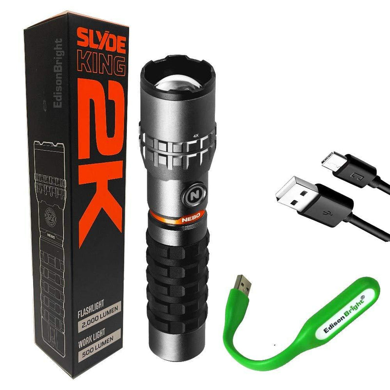 NEBO Slyde King 2K 2000 lumen flashlight / 500 lumen worklight 2-in-1 rechargeable high power LED flashlight WLT-1003 with EdisonBright USB powered LED reading light bundle - NewNest Australia