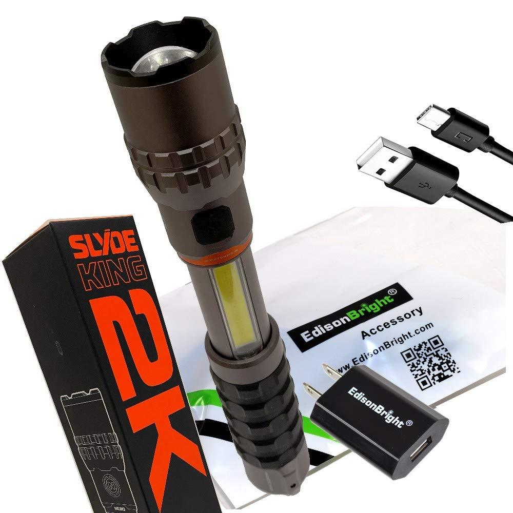 NEBO Slyde King 2K 500 lumen worklight / 2000 lumen flashlight 2-in-1 rechargeable high power LED flashlight WLT-1003 with EdisonBright brand USB charger bundle - NewNest Australia