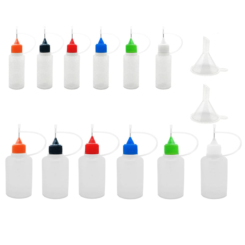 12 Pcs Precision Tip Applicator Bottles, MYYZMY 6 Pcs 1 Ounce and 6 Pcs 0.5 Ounce Translucent Glue Bottles, with 2 Mini Funnel, Multicolor Lids - NewNest Australia